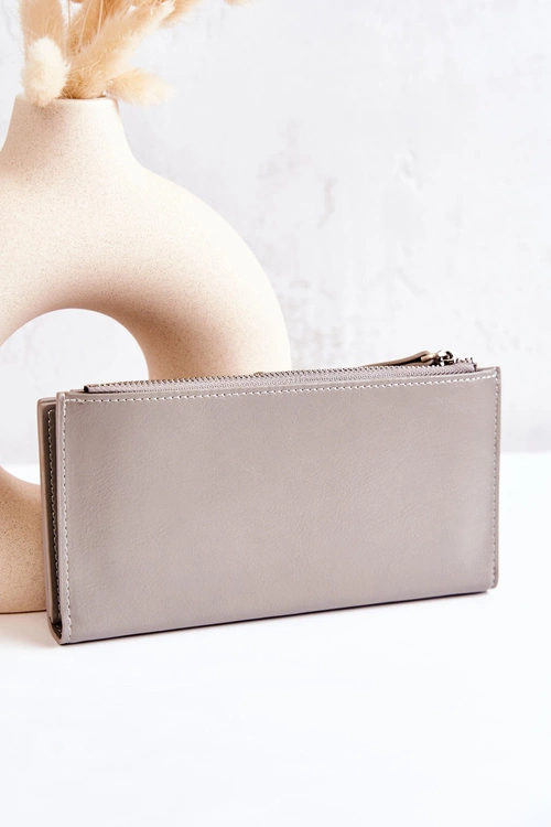 Duży Skórzany Portfel Na Magnes Szary Nereva