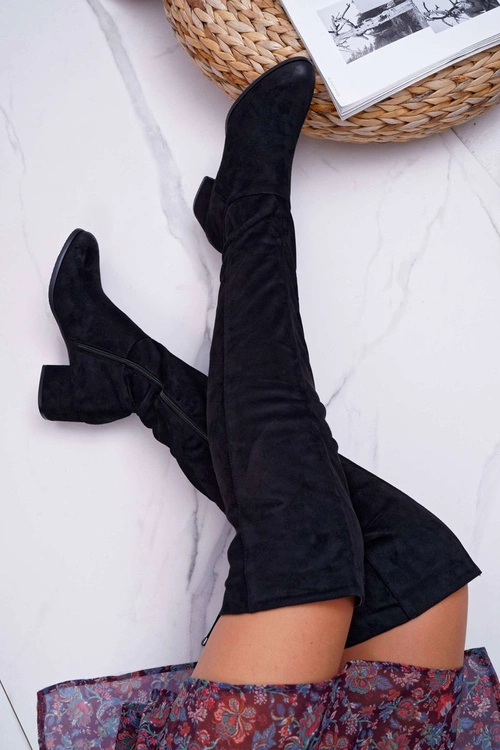 Czarne Damskie Kozaki Ocieplane Zamszowe Barski 98-7