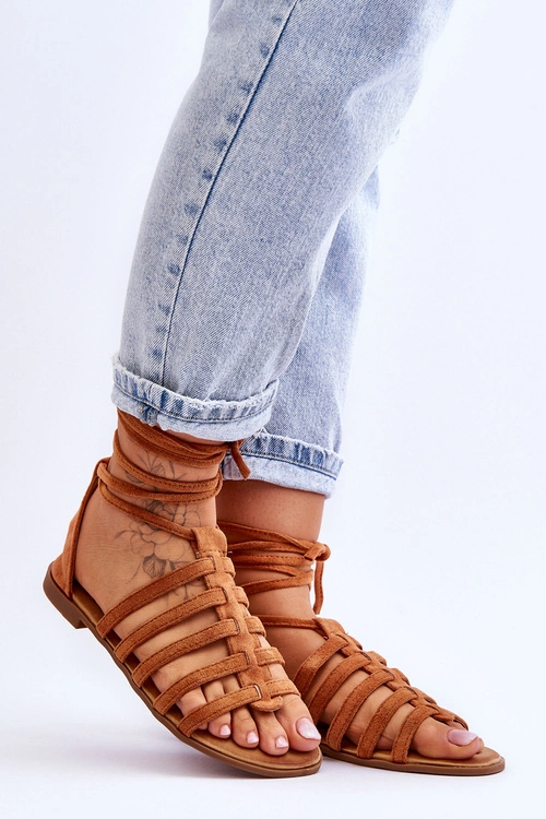 Damskie Zamszowe Sandały Rzymianki Camel Sempre