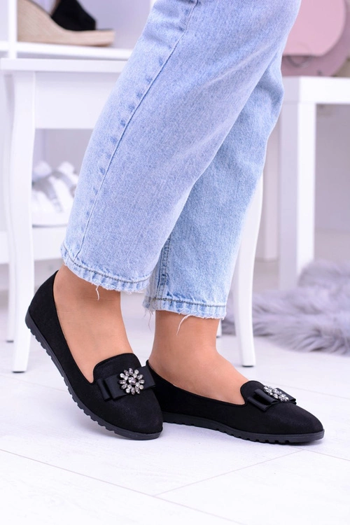 Czarne Damskie Baleriny Lordsy Cyrkonie Rumi