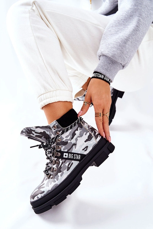 Skórzane Trapery Botki Big Star II274368 Moro Czarne