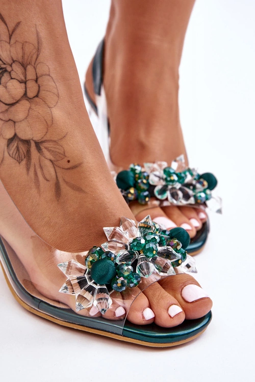 Modne Sandały Z Koralikami Zielone Terrance