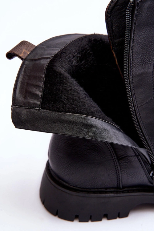 Skórzane Botki Workery Czarne Lonevis