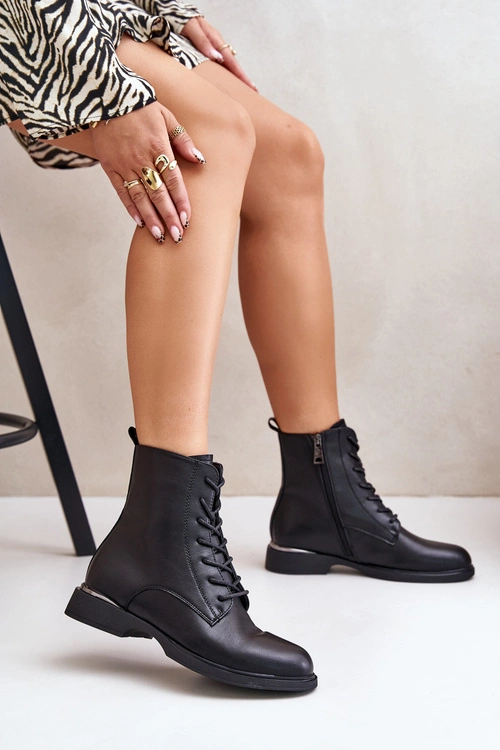 Botki Workery Ocieplane Damskie Skóra Naturalna Vinceza 66691 Czarne