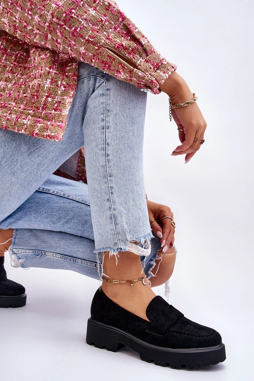 Klasyczne Zamszowe Półbuty Mokasyny Czarne Corrin