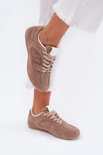 Buty Sportowe Damskie Z Eko Zamszu Ciemnobeżowe Dorella