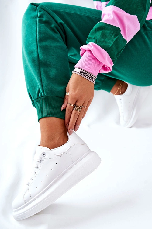 Skórzane Sportowe Buty Na Platformie Białe Lemmy