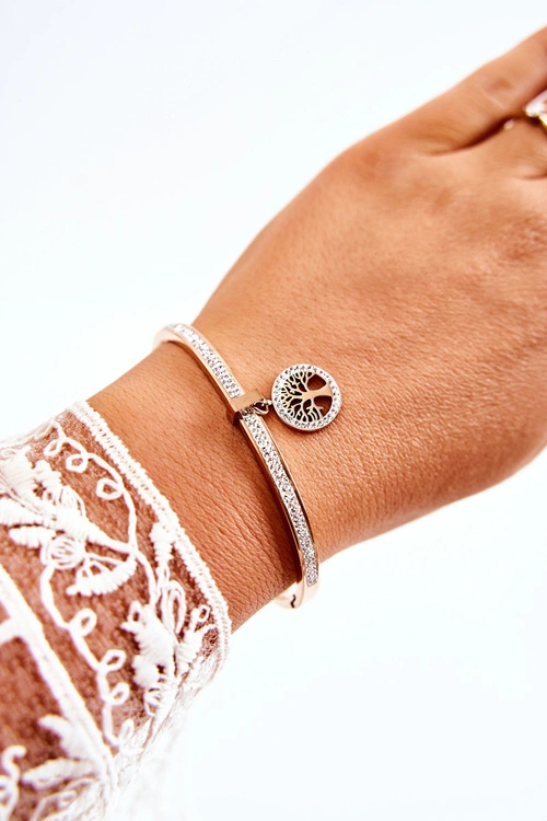 Bransoletka Stalowa z Cyrkoniami Drzewo Życia Różowe Złoto Alive