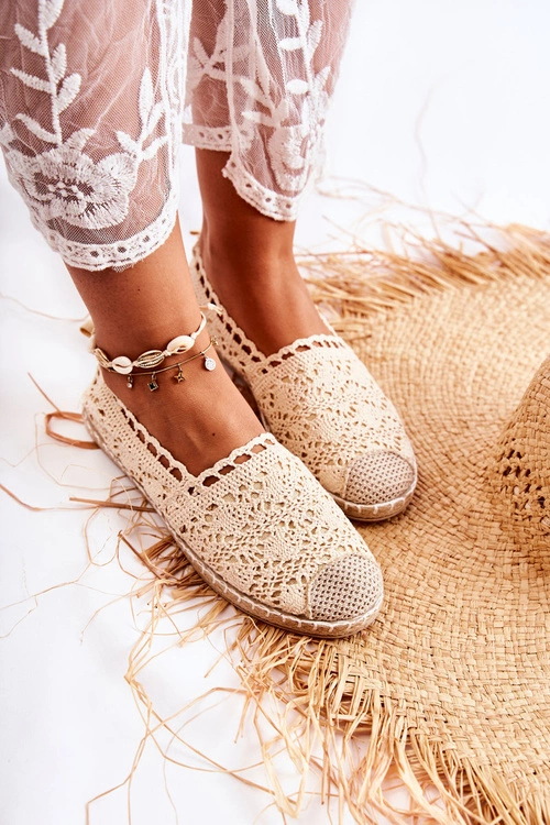 Damskie Ażurowe Espadryle Wsuwane Beżowe Letisa