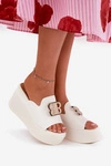 Klapki Na Platformie I Koturnie Z Ozdobą Białe Tanonea