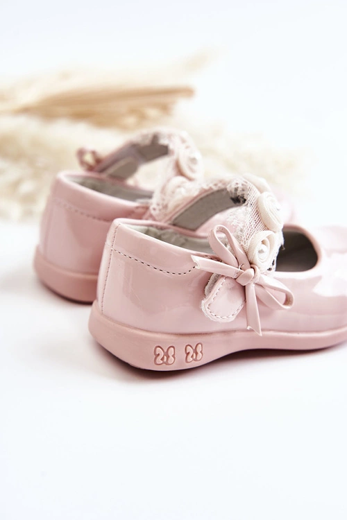 Dziecięce Balerinki Na Rzepy Z Koronką Różowe Evelyn