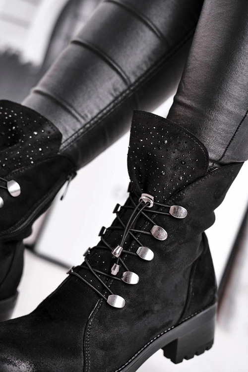 Botki Damskie Workery Ciepłe Czarne Bipper