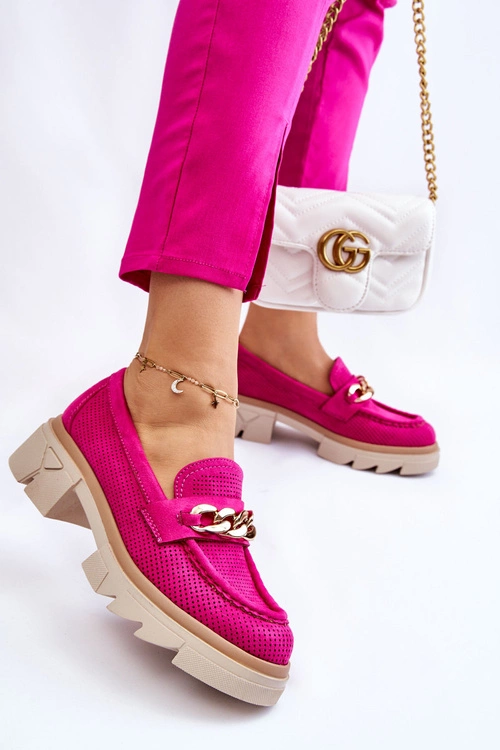 Damskie Półbuty Mokasyny Z Łańcuchem Fuksja Luella