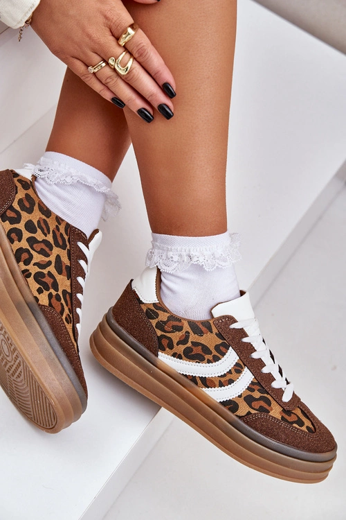 Stylowe Sneakersy W Panterkę Na Platformie Brązowe Doriwa
