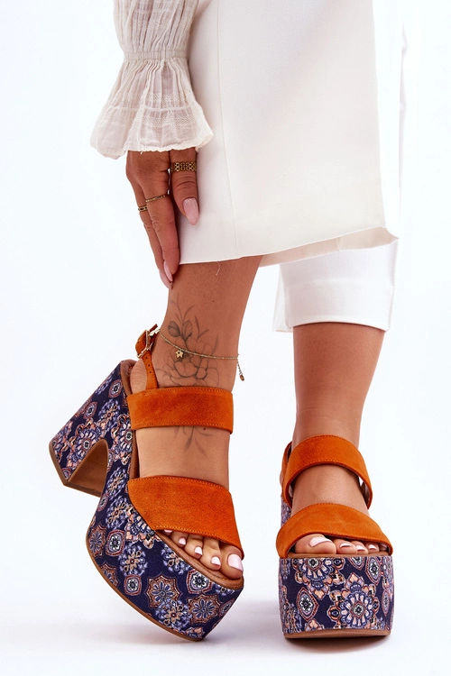 Skórzane Sandały Na Obcasie Maciejka 06089-18 Pomarańczowe