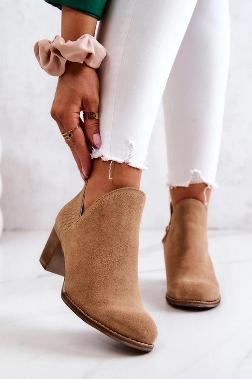 Damskie Skórzane Botki Na Słupku Camel Larsa