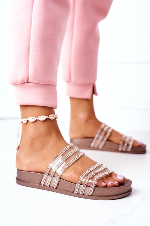 Gumowe Klapki Z Cyrkoniami Różowe Złoto Miss You