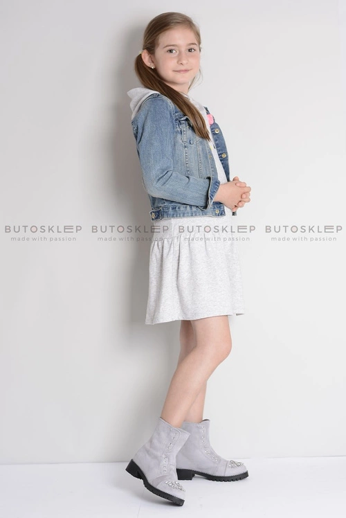 Lu Boo Szare Dziecięce Botki Za Kostkę z Cyrkoniami LittleCarrie