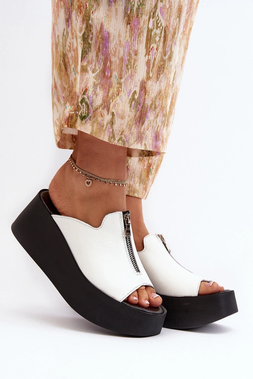 Zazoo 2916 Damskie Klapki Na Masywnej Platformie Z Suwakiem Białe