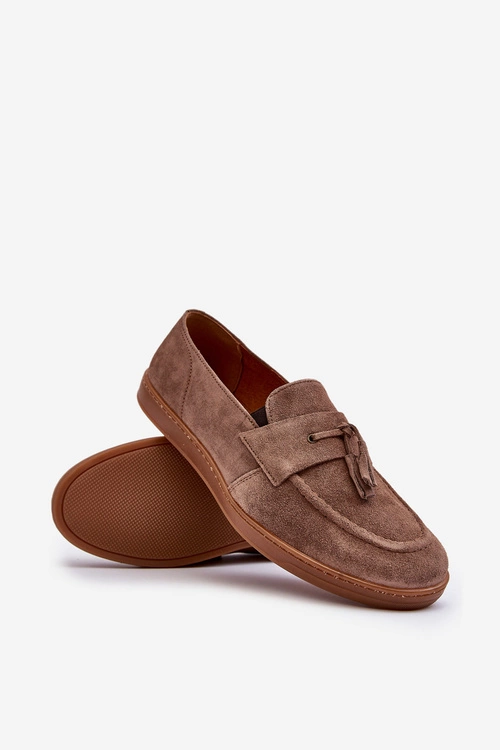 Męskie Zamszowe Loafersy Półbuty Zazoo 1566 Brązowe