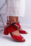 Skórzane Damskie Sandały Maciejka Na Słupku Czerwone 04038-08