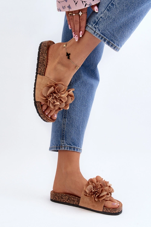 Damskie Klapki Z Kwiatami Brązowe Lulania