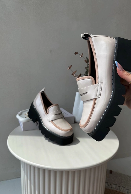 Skórzane Damskie Mokasyny D&A MR870-32 Beżowe