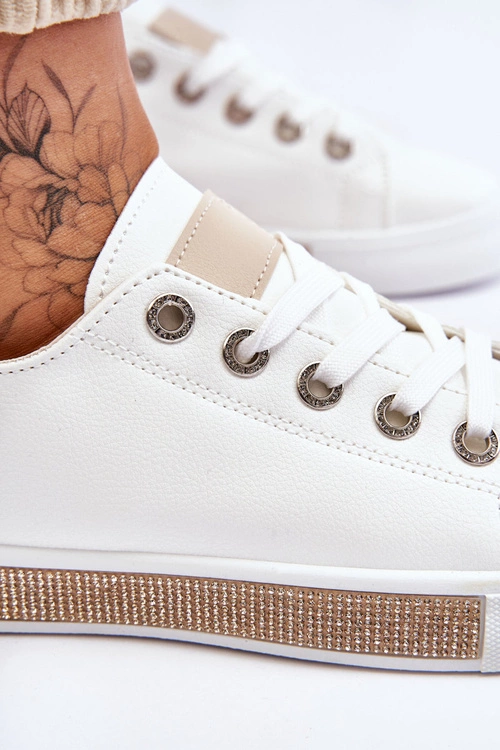 Niskie Trampki Damskie Z Dżetami Biało-Beżowe Demira