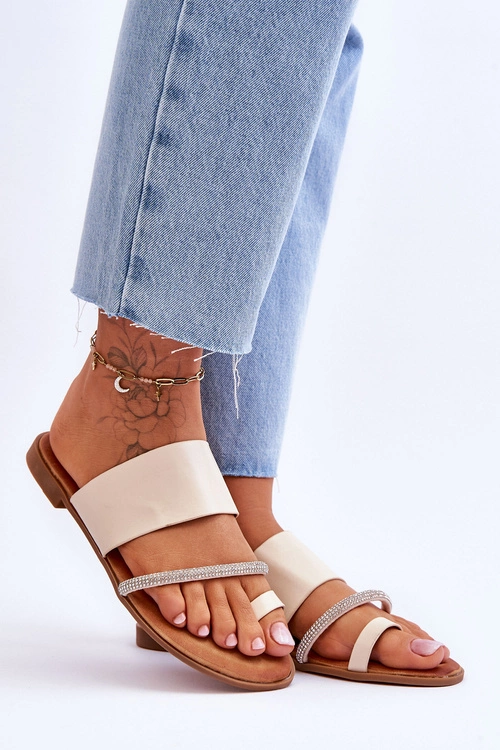 Damskie Klapki Japonki Z Ozdobnym Paskiem Beżowe Sublime