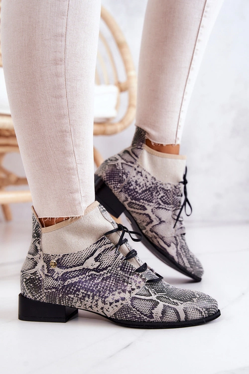 Botki Damskie Zamszowe Trzewiki Wężowe Maciejka 04744-03 Beżowe