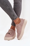 Zamszowe Sneakersy Damskie Na Platformie Vinceza 79578 Beżowe