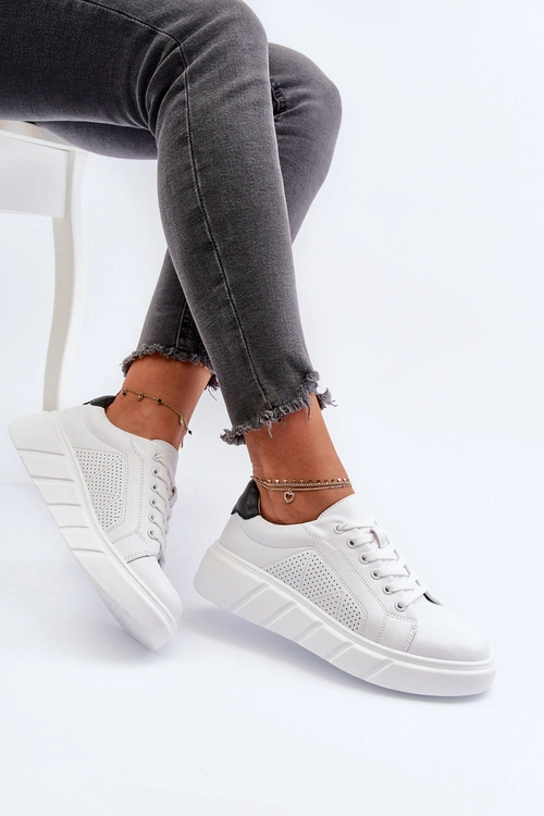 Damskie Skórzane Sneakersy Na Platformie Białe Gatira