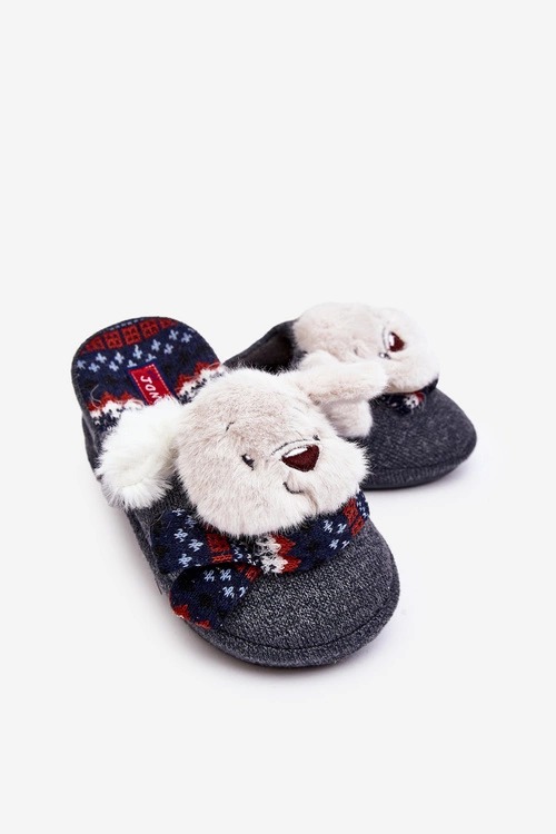 Dziecięce Kapcie Na Grubej Podeszwie z Misiem Szare Dasca