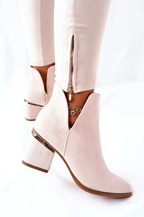 Damskie Zamszowe Botki Z Wycięciami Beżowe Noel