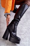 Modne Skórzane Kozaki Na Masywnym Obcasie Czarne Meggie