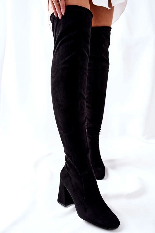 Kozaki Na Słupku Zamszowe Czarne Agaloa