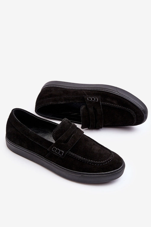 Zamszowe Męskie Półbuty Loafersy Zazoo 1574 Czarne