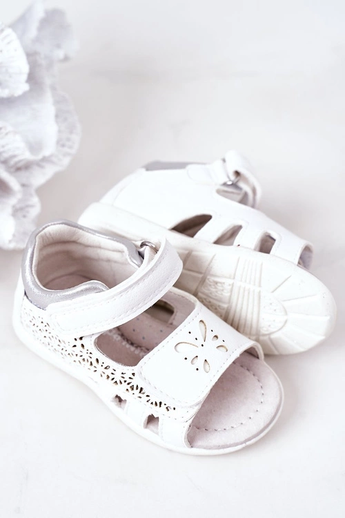 Dziecięce Skórzane Sandały Na Rzepy Białe Meera
