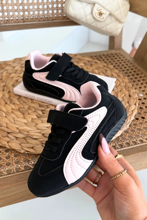 Buty Sportowe Dziecięce Z Rzepem Czarno-Różowe Perrin