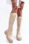 Sznurowane Ocieplane Kozaki Glany Przed Kolano Beżowe Bergdis