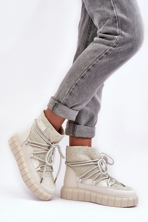 Ocieplane Śniegowce Zdobione Dżetami GOE MM2N4081 Beżowe