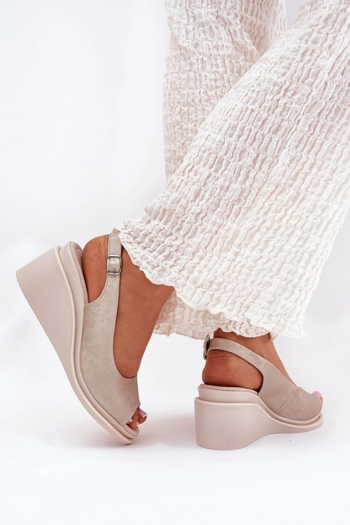 Sandały Damskie Skórzane Na Koturnie S.Barski LR51-539 Złote