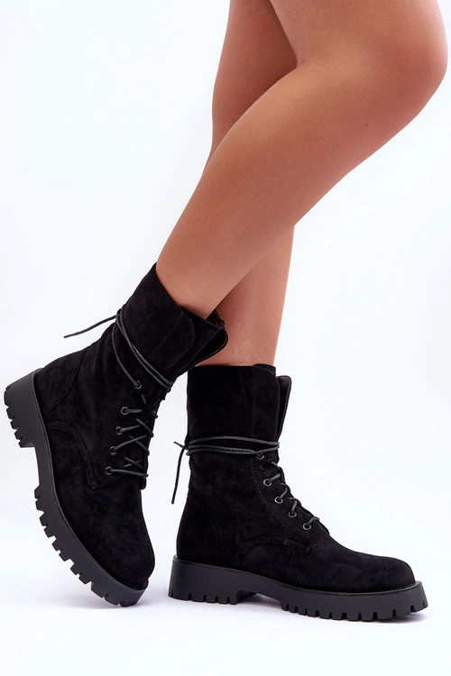 Zamszowe Workery Botki Na Płaskim Obcasie Czarne Jence