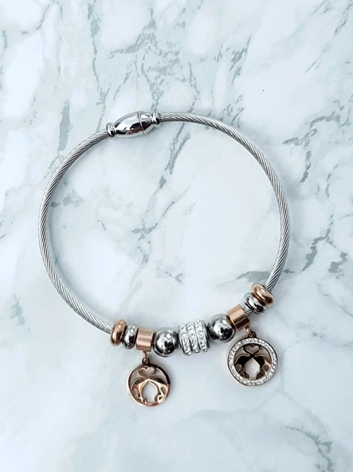 Damska Bransoleta Na Stalowej Lince Zawieszki Flaming Charms