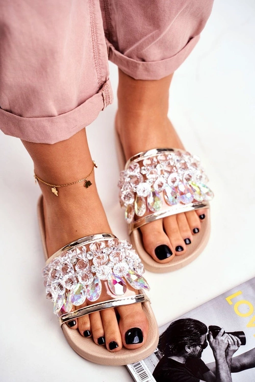 Damskie Klapki Lu Boo Kryształki Beżowe Bobbi