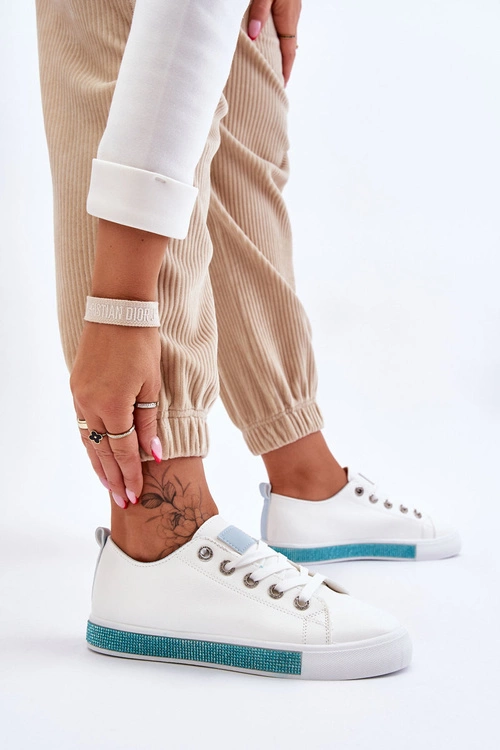 Niskie Trampki Damskie Z Dżetami Biało-Niebieskie Demira