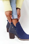 Damskie Skórzane Botki Na Słupku Maciejka Granatowe 04833-17