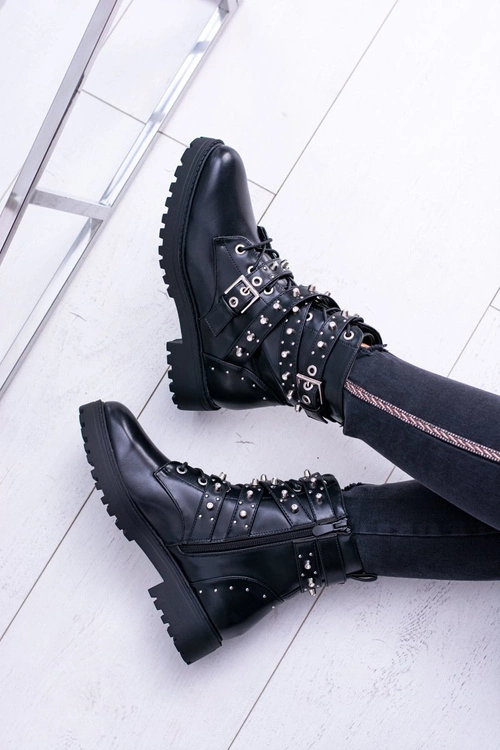 Damskie Botki Wysokie Czarne Trapery Albere