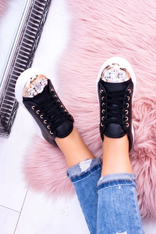 Lu Boo Czarne Trampki z Błyszczącymi Kryształami