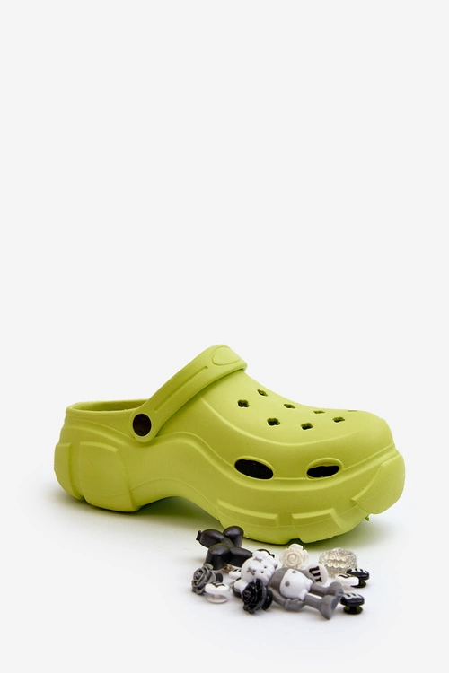 Piankowe Damskie Lekkie Klapki Na Masywnej Podeszwie Limonkowe Matirra